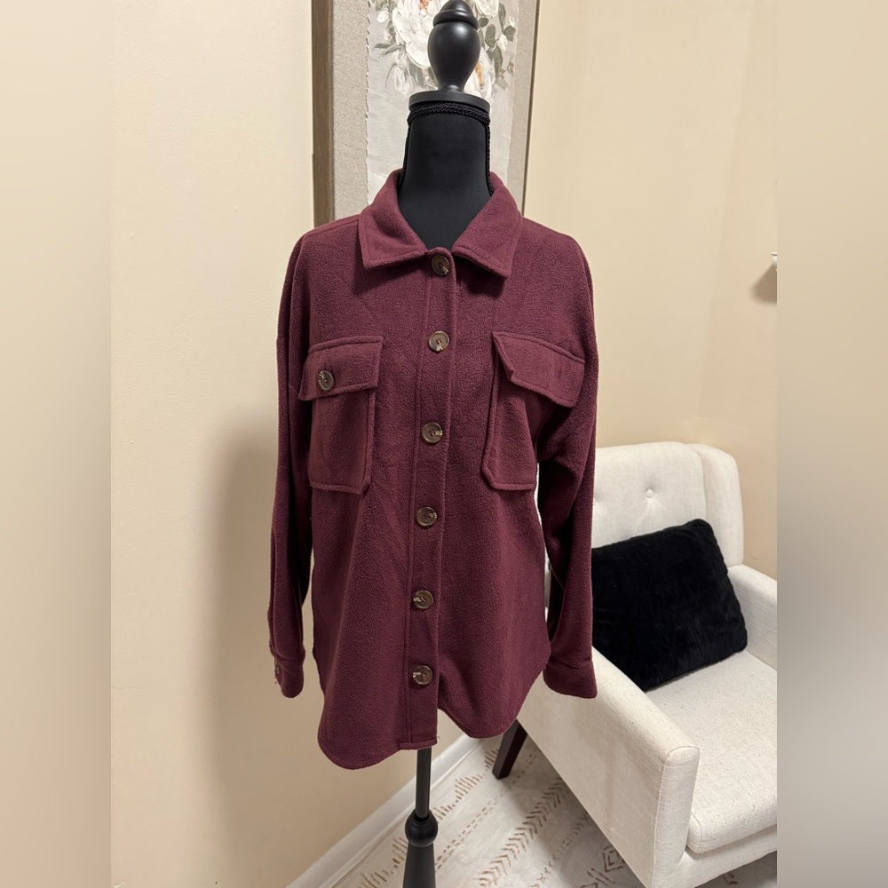 Women's Burgundy Button-Up Jacket